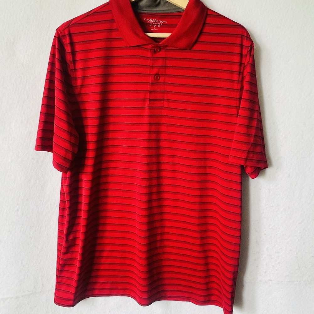croft and barrow mens shirts Large Red Black Stripes